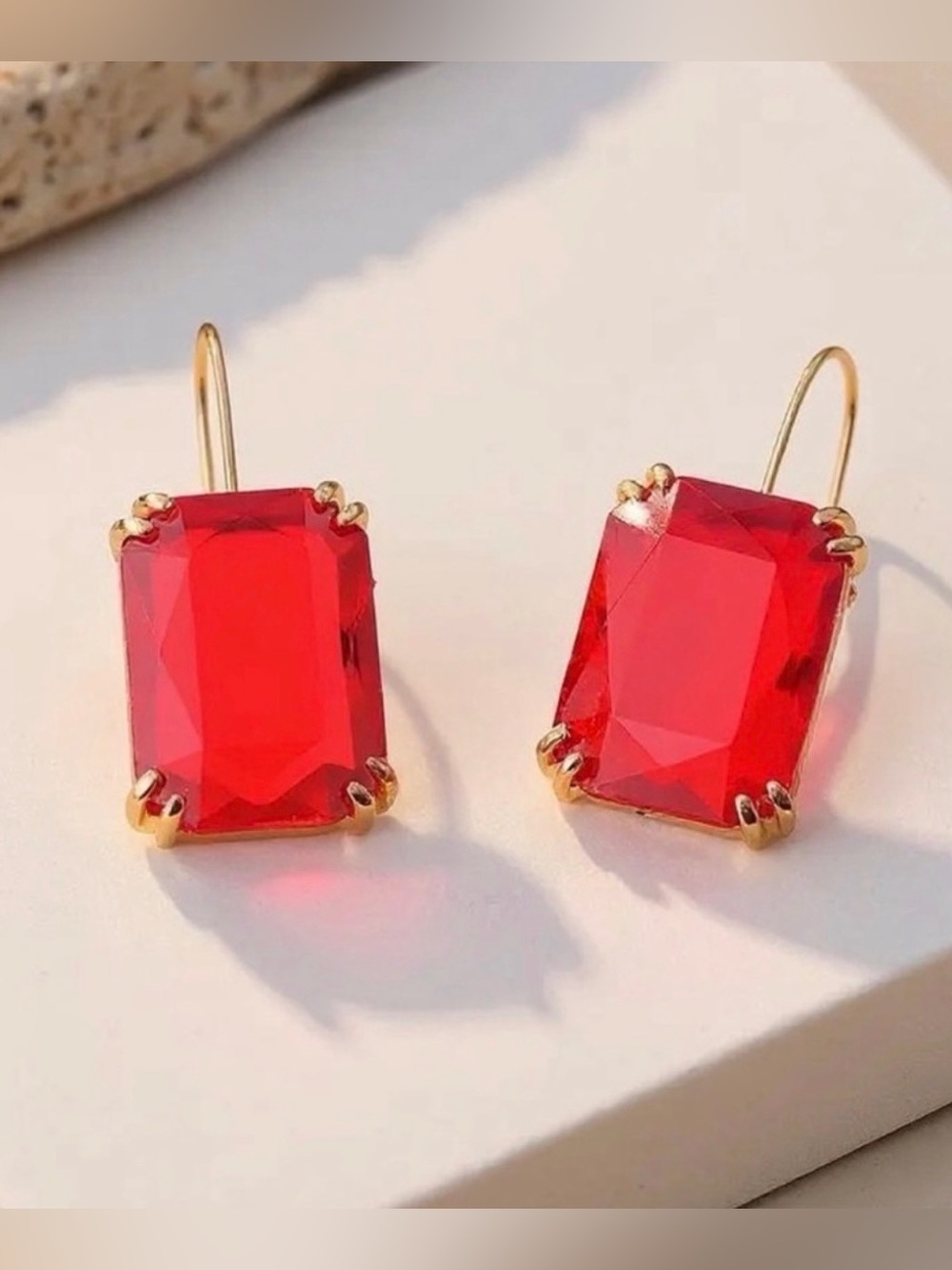 Red Glass Crystal Hook Earrings